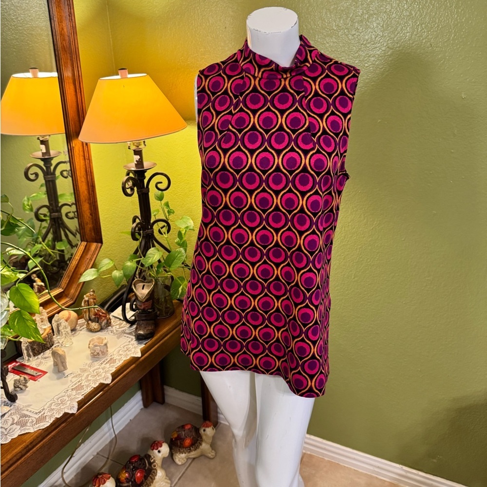Trina Turk Pink and Black Circle Pattern Blouse